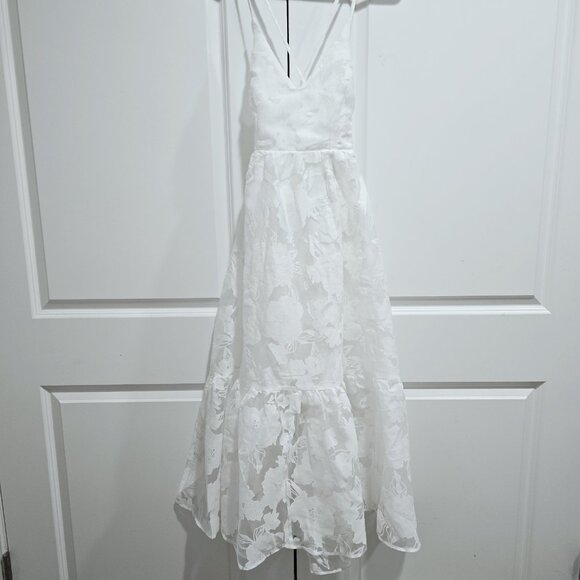 Lulus - S Feeling Like Forever White Jacquard Organza Lace-Up Midi Dress *Read* - Picture 5 of 8
